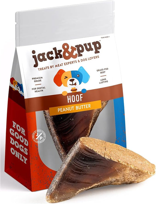 Jack&Pup Filled Cow Hooves for Dogs | Stuffed Dog Chew Hoofs | Natural Dog Chews Cow Hoofs for Dogs (Peanut Butter - 1 Bone)
