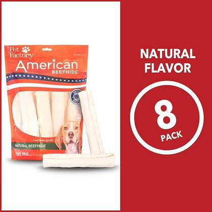 Pet Factory American Beefhide 8-9" Rolls Dog Chew Treats - Natural Flavor, 8 Count/1 Pack