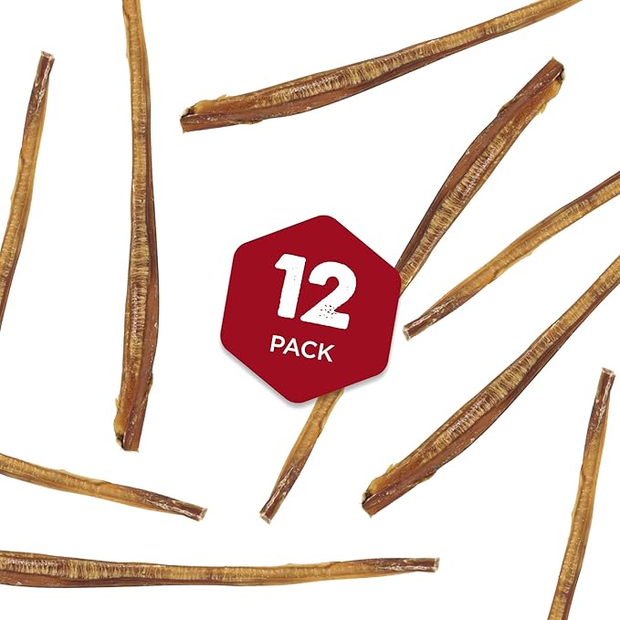 Best Bully Sticks 12 Inch All-Natural Bully Sticks for Dogs - 12” Easily Digestible, 100% Grass-Fed Beef, Grain and Rawhide Free | 12 Pack