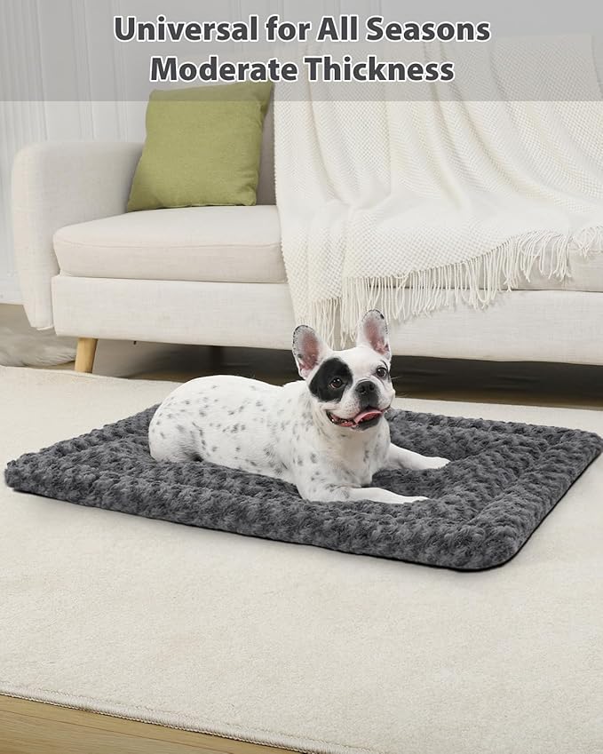 Washable Dog Bed Mat Reversible Dog Crate Pad Soft Fluffy Pet Kennel Beds Dog Sleeping Mattress for Large Jumbo Medium Small Dogs, 23 x 17 Inch, Gray