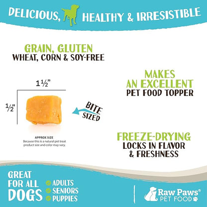 Raw Paws Freeze Dried Cheddar Cheese Treats for Dogs, 3-oz - Crunchy Dog Cheese Puffs Made in USA, Natural Dried Cheese for Dogs - 100% Real Wisconsin Cheddar Cheese Bites for Dogs - Dog Cheese Treats