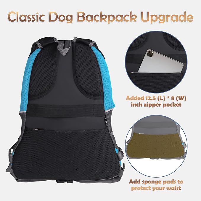 YUDODO Pet Dog Backpack Carrier Small Dog Front Carrier Pack Reflective Head Out Motorcycle Puppy Carrying Bag Backpack for Small Medium Dogs Cats Rabbits Outdoor Travel Hiking Cycling (L,Sky Blue)