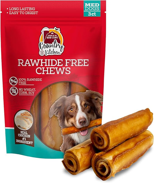 Rawhide Free Dog Chews, Made with Real Chicken, for Medium Sized Dogs, 3 Count