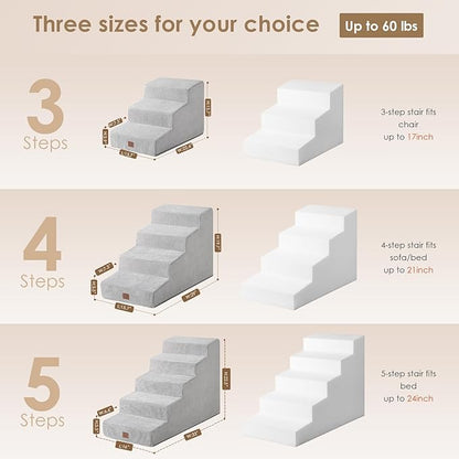 EHEYCIGA Dog Stairs for Small Dog 22.5”H, 5-Step Slope Dog Stairs for High Beds, Pet Steps with Non-Slip Bottom, Low Ramp and Larger Step Area