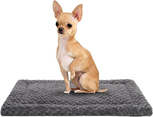 Washable Dog Bed Mat Reversible Dog Crate Pad Soft Fluffy Pet Kennel Beds Dog Sleeping Mattress for Large Jumbo Medium Small Dogs, 23 x 17 Inch, Gray
