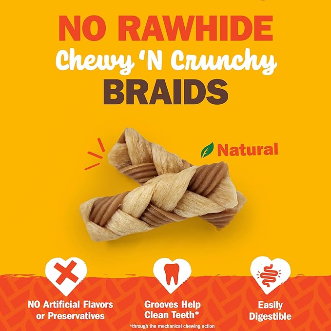 Cadet Chewalicious Chewy 'N Crunchy Braid Dog Treats, Limited Ingredient Rawhide-Free Dog Chews, Long-Lasting Made with Real Chicken, 3 Count (Pack of 1)