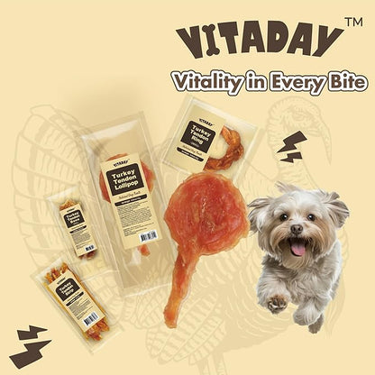 Turkey Tendon for Dogs, Turkey Tendon Lollipop Pack of 4, 100% Natural, USA-Sourced, High-Protein, Low-Fat, Grain Free, Chew, Rawhide Alternative, Hypoallergenic Puppy & Dog Treats