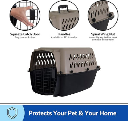 Petmate Vari Dog Kennel - Portable Crate for Pets 10-20 lbs - Airline-Friendly Pet Carrier - Durable Plastic Shell - For Home and Travel - Made in USA - 24 Inches - Taupe and Black