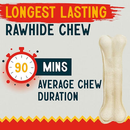 Canine Chews Pressed Rawhide Bones for Large Dogs - 5.5" Long Lasting Dog Chews - Compressed Beefhide Large Dog Chew Bones - Chew Toy Dog Bones - Raw Hide Bones Dog for Aggressive Chewers (5.5", 8pk)