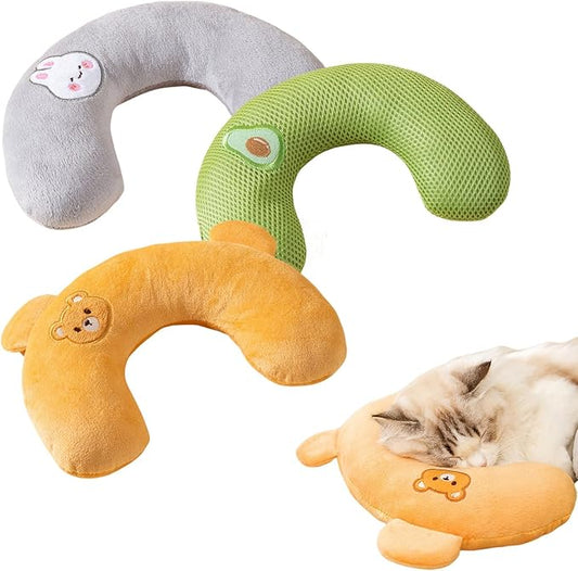 3 Pcs Cat Pillows for Indoor Cat and Puppy, Dog Pillows, U-Shaped Pillow for Cats and Dogs, Soft Fluffy Cat Bed Pillow, Dog Calming Pillow Old Joint Relief (Cartoon)