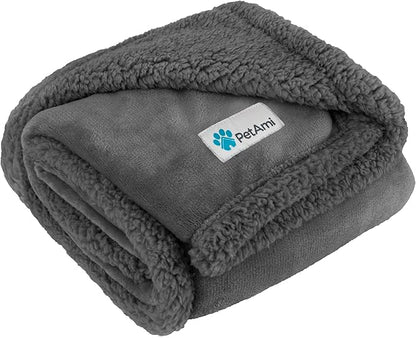 PetAmi Dog Blanket for Small Medium Dogs, Pet Bed Blanket Cat Puppy Kitten, Fleece Furniture Couch Cover Protector Sofa Car, Soft Sherpa Dog Throw Plush Reversible Washable, Mini 29x40 Solid Dark Gray