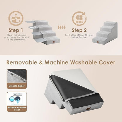 EHEYCIGA Dog Stairs for Small Dog 15.7”H, 3-Step Slope Dog Stairs for Couch and Sofa, Pet Steps with Non-Slip Bottom, Low Ramp and Larger Step Area