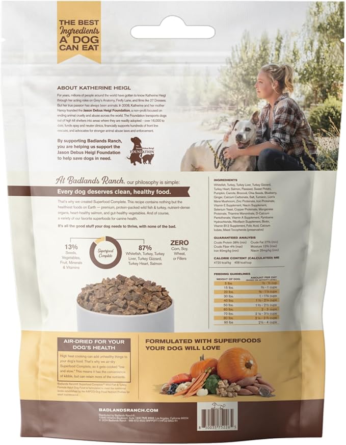 Superfood Complete, Air-Dried Adult Dog Food - High Protein, Zero Fillers, Superfood Nutrition by Katherine Heigl (11.5 oz. Wild Fish and Turkey Formula)