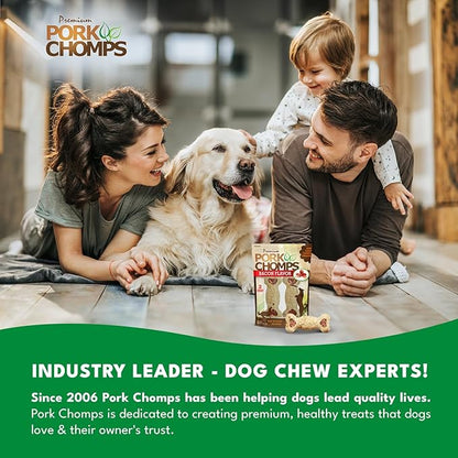 Pork Chomps Dog Chews, 4-inch Crunchy Bones, Bacon Flavor, 2 Count