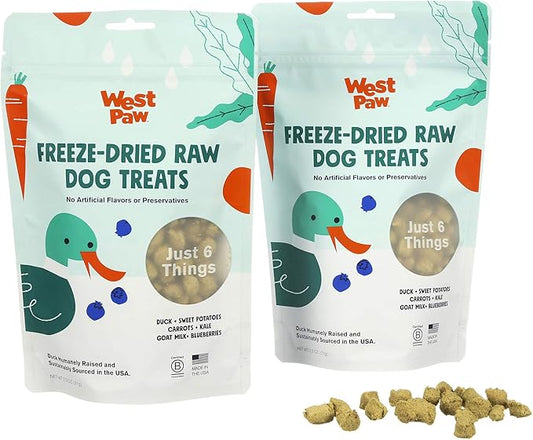WEST PAW Freeze-Dried Raw All Natural Dog and Puppy Training Treats, Single Ingredient, Humanely Raised and Sustainably Sourced, Made in USA, Duck with Superfood, 2 Pack