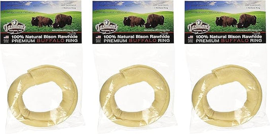 Tasman's Natural Pet All-Natural Buffalo (Bison) Collagen-Based Chews - 3 Medium Rings. Traditional Rawhide Alternative