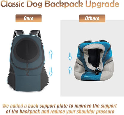 YUDODO Pet Dog Backpack Carrier Small Dog Front Carrier Pack Reflective Head Out Motorcycle Puppy Carrying Bag Backpack for Small Medium Dogs Cats Rabbits Outdoor Travel Hiking Cycling (L,Sky Blue)