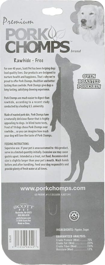 Premium Pork Chomps Roasted Pressed Bone Dog Chew, 7 Inch, 10 Pack