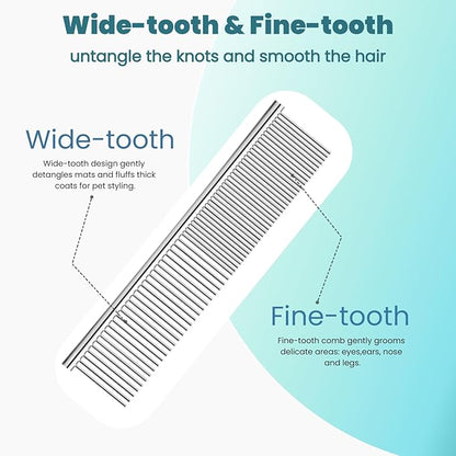 [3 Pack] Stainless Steel Pet Comb Set – Grooming Combs for Dogs & Cats, Large Medium Small Sizes – Detangler, Undercoat Rake, Flea Removal Tool for Long, Short, Curly Hair