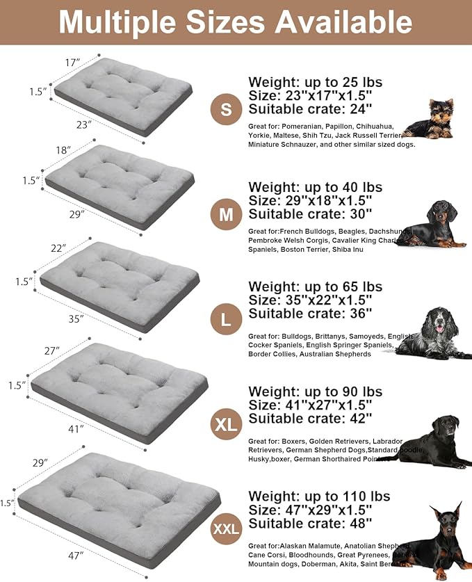 Dog Bed for Crate Washable Dog Beds for Small Dogs Plush Dog Kennel Pad Pet Sleeping Mat with Anti-Slip Bottom, 23x17 Inch, Grey