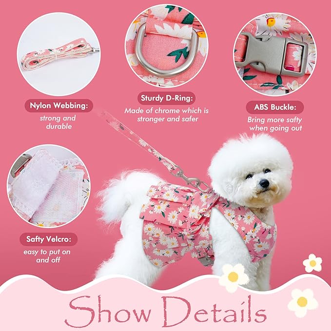 Pink Dog Dog Dresses for Small Dogs Girl,Dresses for Dogs, Dog Dresses for Medium Dogs Girl,Dog Dress Harness,Small Dog Dress,Dog Harness Dress,Large Dog Dress,Puppy Dress,Dress for Dogs,Pet Dress