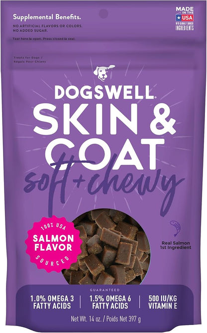 DOGSWELL Skin & Coat Soft & Chewy Dog Treats, Salmon, 14 oz. Pouch