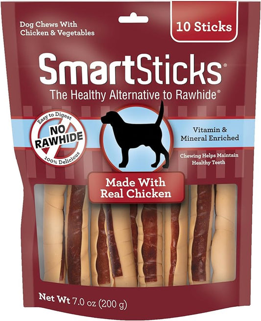 Smartsticks No Rawhide, Dog Chews Made With Real Chicken and Vegetables, 10 sticks.