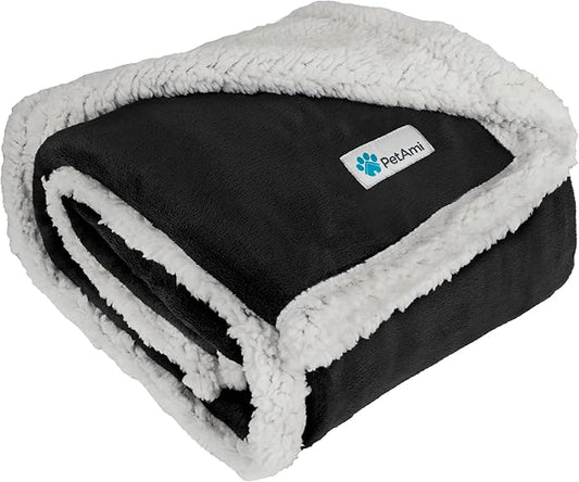 PetAmi Dog Blanket for Small Medium Dogs, Pet Bed Blanket Cat Puppy Kitten, Fleece Furniture Couch Cover Protector Sofa Car, Soft Sherpa Dog Throw Plush Reversible Washable, Mini 29x40 Black
