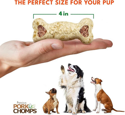 Pork Chomps Dog Chews, 4-inch Crunchy Bones, Bacon Flavor, 2 Count