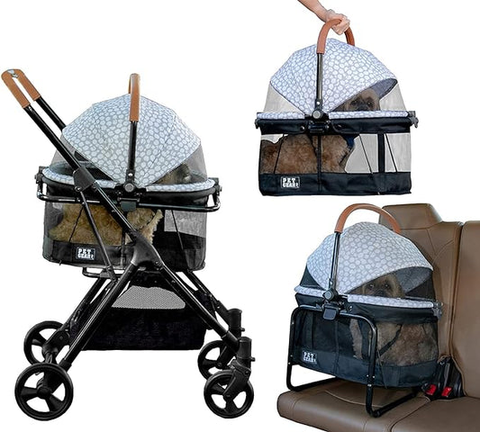 Pet Gear 3-in-1 Travel System, View 360 Stroller Converts to Carrier and Booster Seat with Easy Click N Go Technology, for Small Dogs & Cats, 4 Colors New Silver Pearl