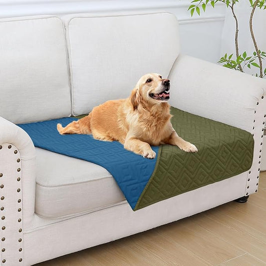 hyha Waterproof Dog Blanket, Soft Pet Bed Blankets, Waterproof Sofa Couch Cover for Dogs Washable, Reversible Pet Couch Covers for Sofa Furniture (30x53 Inch, Green/Navy Blue)