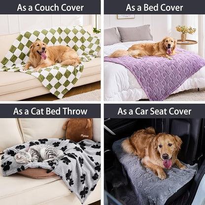 Qeils Jacquard Dog Blankets for Small Dogs, Cozy Calming Blanket for Indoor Cats, 280GSM Coral Fleece Plush Fluffy Throw Blanket, Taupe Boho, 25x30IN