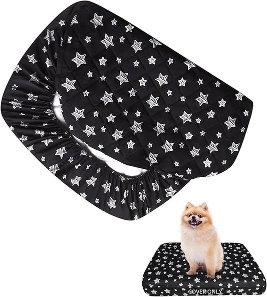Dog Bed Covers Replacement Washable Pet Hair Easy to Remove, Waterproof Dog Bed Covers Noiseless Quilted, Pet Bed Cover Lovely Black Star Print, Puppy Bed Cover 16x25 Inches, for Dog/Cat, Cover Only
