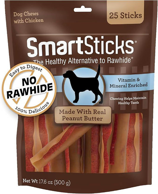SmartBones SmartSticks, Treat Your Dog to a Rawhide-Free Chew Made With Real Meat and Vegetables, 25 Count (Pack of 1)