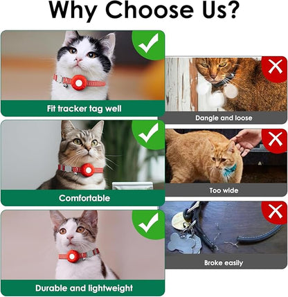 Cat Tracker, Pet Tracker for Cats, Cat Tracker Collar with Safety Elastic Buckle, Works with Any Collar,Compatible with Apple Find My App (Only iOS), No Monthly Fee Pet Tracker, Red