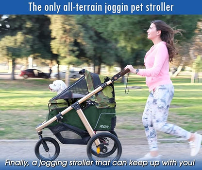 HPZ Pet Rover Run Performance Jogging Sports Stroller with Comfort Rubber Wheels/Zipper-Less Entry/1-Hand Quick Fold/Aluminum Frame for Small/Medium Dogs, Cats and Pets (Green Camo)