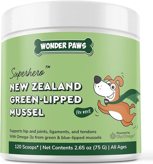 Premium Green Lipped Mussels for Dogs – Pure New Zealand Green Lipped Mussel Powder with Blue Lipped Mussels for Dogs – for Hip and Joint Flexibility, Mobility, Strength, Tendons and Muscles – 2.60oz