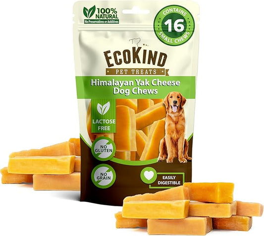 EcoKind Premium Gold Yak Cheese Himalayan Dog Chews, Healthy Dog Treats, Yak Chews for Small Dogs, All Natural, Long Lasting Dog Chew for Aggressive Chewers, High Protein Puppy Treat, Small - 16 Chews