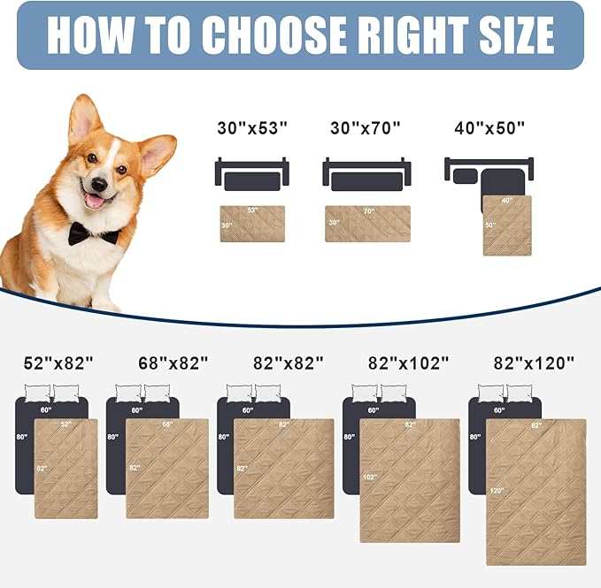 Smiry Waterproof Dog Blanket, Reversible Dog Bed Cover Pet Blanket, Soft Couch Cover for Dogs Washable, Bed Couch Sofa Furniture Protector for Puppy Cat Kids (30"x53", Camel/Beige)