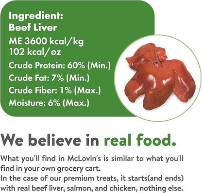 McLovin's Pet Freeze Dried Raw Beef Liver Dog Treats and Toppers, 12 oz. Canister - Single Ingredient, Grain-Free, Gluten-Free, High-Protein Treat – Healthy Dog Training Treats