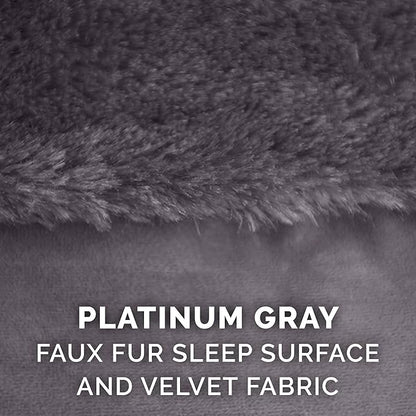 Furhaven Memory Foam Dog Bed for Large Dogs w/ Removable Bolsters & Washable Cover, For Dogs Up to 125 lbs - Plush & Velvet L Shaped Chaise - Platinum Gray, Jumbo Plus/XXL