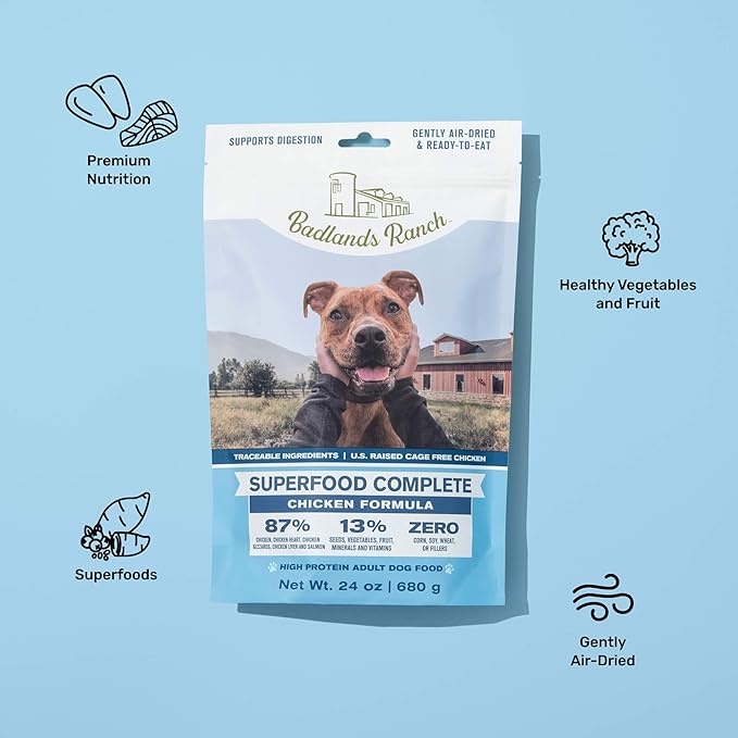 Superfood Complete, Air-Dried Adult Dog Food - High Protein, Zero Fillers, Superfood Nutrition by Katherine Heigl (24 oz., Premium Chicken)
