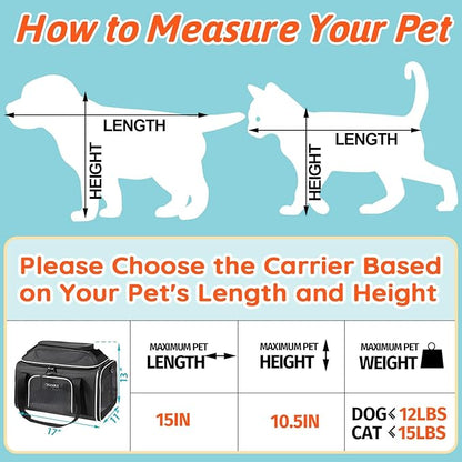 Petskd Top-Expandable Pet Carrier with Wheels 17x11x9.5 Inches Alaska Airline Approved, Soft-Sided Carrier for Small Cats Dogs with Locking Safety Zippers and Anti-Scratch Mesh(Black)