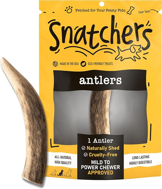 Snatchers Deer Antlers for Mild to Aggressive Chewers – Durable, Naturally Shed Antlers for Dogs Processed in The USA, No Additives (Medium, 1 Count)