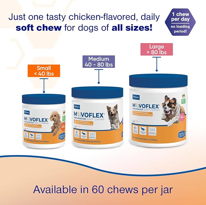 Advanced Joint Support Supplement for Small Dogs - Hip and Joint Support - Dog Joint Supplement - Hip and Joint Supplement Dogs - 60 Soft Chews (by Virbac)