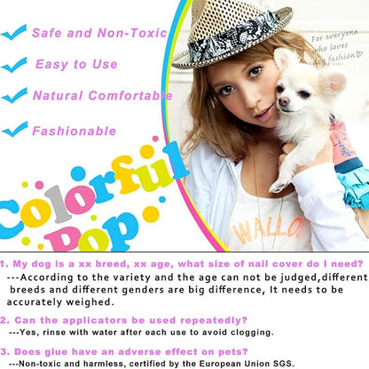 VICTHY 120pcs (12 Colors) Dog Nail Caps | Dog Claw Covers Dog Nail Covers with Adhesives Glue and Applicators（XXL）
