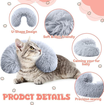 Sweetude 2 Pcs Cat Pillow for Indoor Cats and Dogs Ultra Soft Fluffy Pet Calming Toy Half Donut Cuddler Pillow U Shaped Pet Neck Pillow Calming Puppy Pillow Joint Relief Cervical Protection