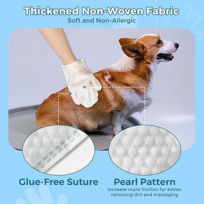 Vannon Portable Pet Bathing Wipes for Dogs & Cats, Cleaning & Odor-Controlling Extra Thick Grooming Glove Wipes for Daily Care and Traveling, Rinse Free, Nourish Fur, Individually Packaged, 5 PCS