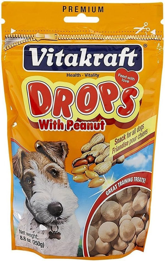 Vitakraft Drops with Peanut Treats for Dogs, Bite-Sized Training Snacks, 8.8 Ounce Pouch