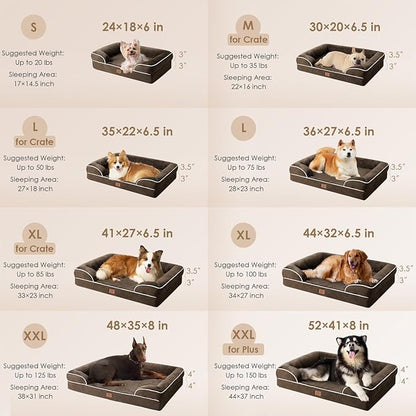 EHEYCIGA Orthopedic Dog Beds for Extra Large Dogs, Waterproof Memory Foam XXL Dog Bed with Sides, Non-Slip Bottom and Egg-Crate Foam Big Dog Couch Bed with Washable Removable Cover, Brown